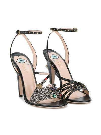 Shop Gucci Crystal Hand Applique Embellished Sandals - Black