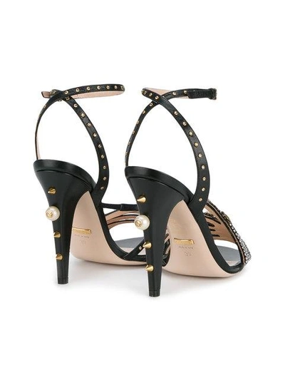 Shop Gucci Crystal Hand Applique Embellished Sandals - Black