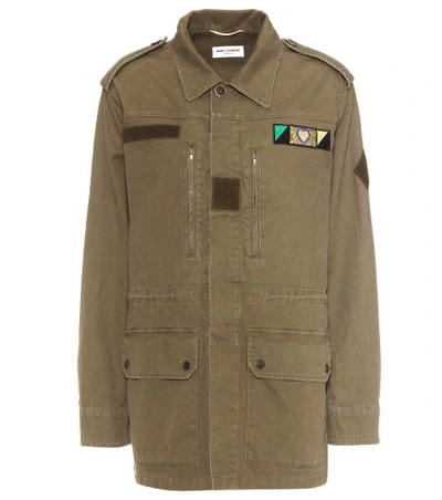 Saint Laurent Khaki "love" Patch Military Jacket In Kaki