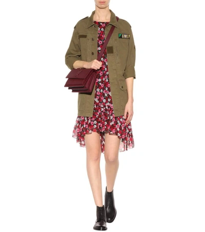 Saint Laurent Khaki "love" Patch Military Jacket In Kaki
