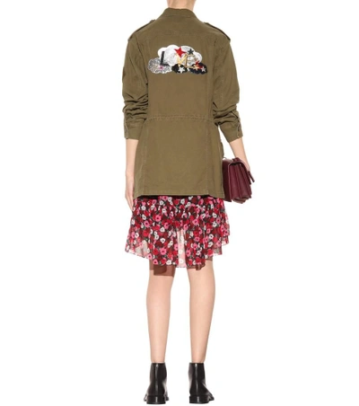 Saint Laurent Khaki "love" Patch Military Jacket In Kaki