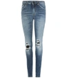 SAINT LAURENT DISTRESSED SKINNY JEANS WITH LEATHER,P00212746-2