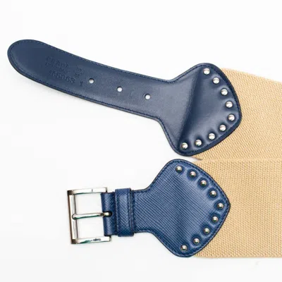 Prada Raffia And Leather Belt With Studs In Neutral