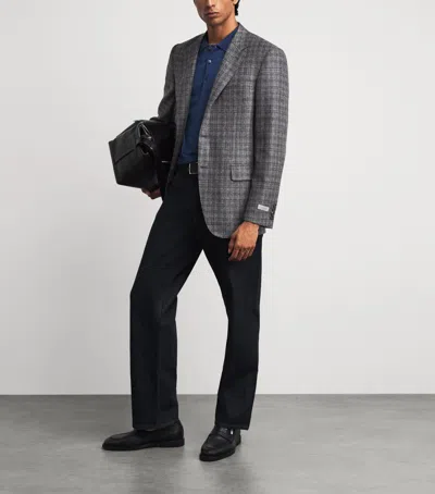 Canali Check Wool Blazer In Gray