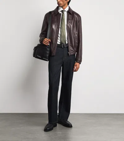 Canali Leather Jacket In Brown
