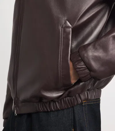 Canali Leather Jacket In Brown