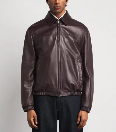 Canali Leather Jacket In Brown