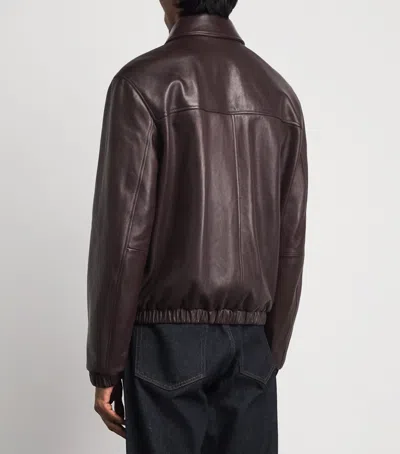 Canali Leather Jacket In Brown