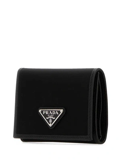 Prada Logo Plaque Wallet In Black