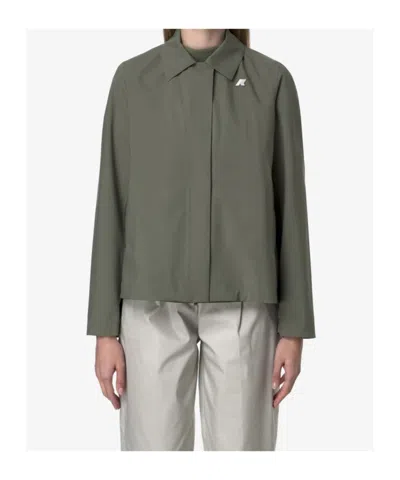 K-way Waterproof Collared Jacket In Green