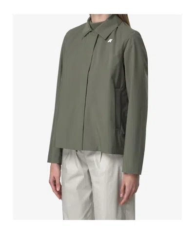 K-way Waterproof Collared Jacket In Green