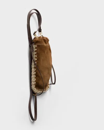Prada Drawstring Cell Phone Bag In Brown