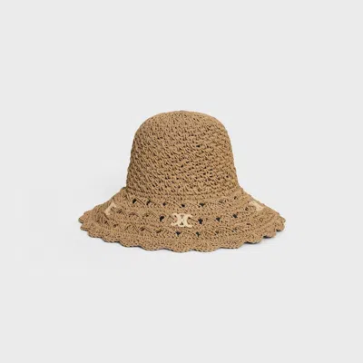 Celine Triomphe Hat In Openwork Raffia In Brown