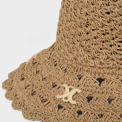 Celine Triomphe Hat In Openwork Raffia In Brown