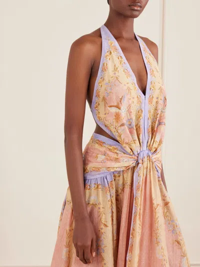 Zimmermann Womens Pink Scarf Floral Indra Printed Halter-neck Silk And Cotton Maxi Dress In Multi