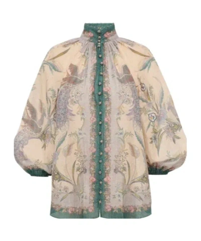 Zimmermann Indra Printed Metallic Cotton And Silk-blend Blouse In Multi