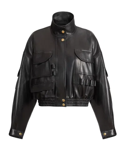 Balmain Multi-pocket Leather Bomber Jacket In Black