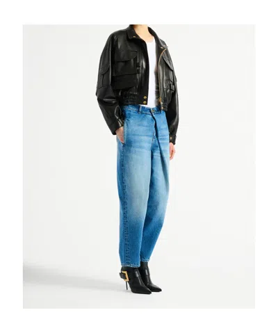 Balmain Multi-pocket Leather Bomber Jacket In Black