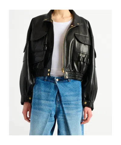 Balmain Multi-pocket Leather Bomber Jacket In Black