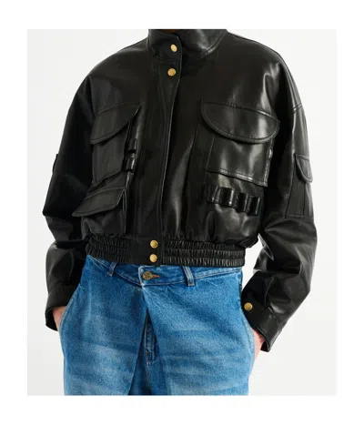 Balmain Multi-pocket Leather Bomber Jacket In Black