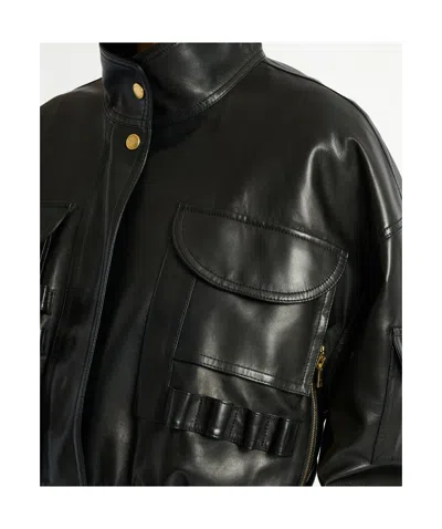 Balmain Multi-pocket Leather Bomber Jacket In Black