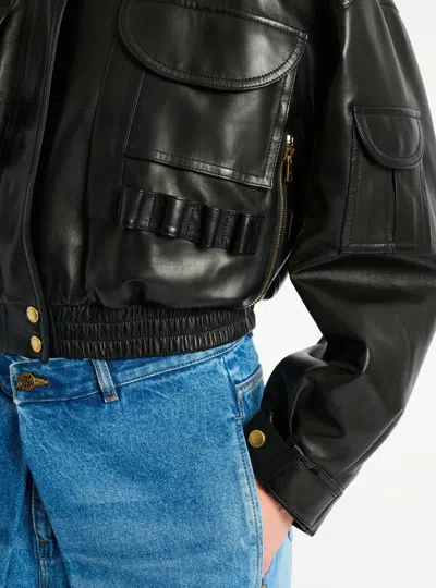 Balmain Multi-pocket Leather Bomber Jacket In Black