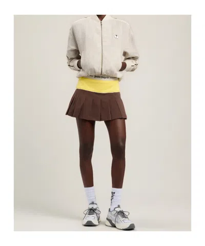 Palm Angels Logo Skirt Contrast Waistband Pleated Design In Brown