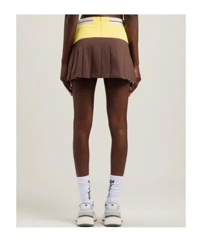 Palm Angels Logo Skirt Contrast Waistband Pleated Design In Brown