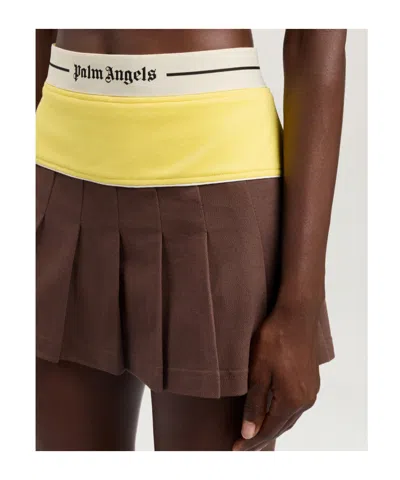 Palm Angels Logo Skirt Contrast Waistband Pleated Design In Brown
