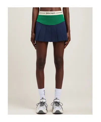 Palm Angels Logo Detail Curved Pleated Midi Skirt In Multi