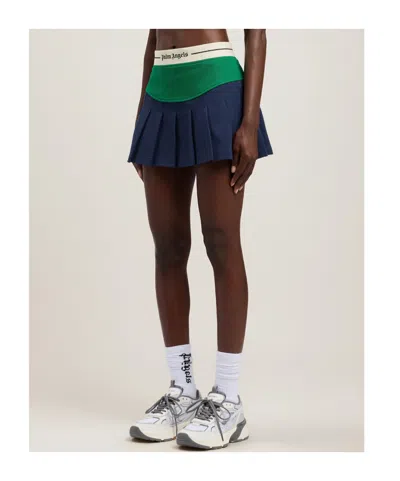 Palm Angels Logo Detail Curved Pleated Midi Skirt In Multi