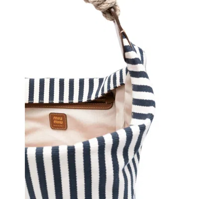 Miu Miu Canvas Bucket Bag Striped Pattern Rope Handle In Multi