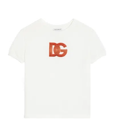 Dolce & Gabbana Jersey T-shirt With Sequin Logo Embroidery In White