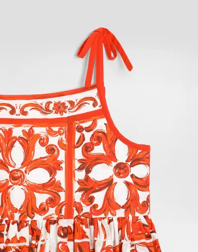 Dolce & Gabbana Majolica Cotton Dress In Multi