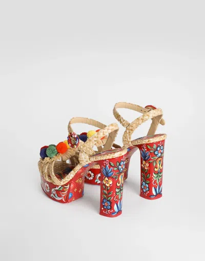 Dolce & Gabbana Keira Platform Heel Sandals Pompons Flowers In Multi