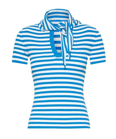 Max Mara Striped-pattern Bow-detail T-shirt In Blue