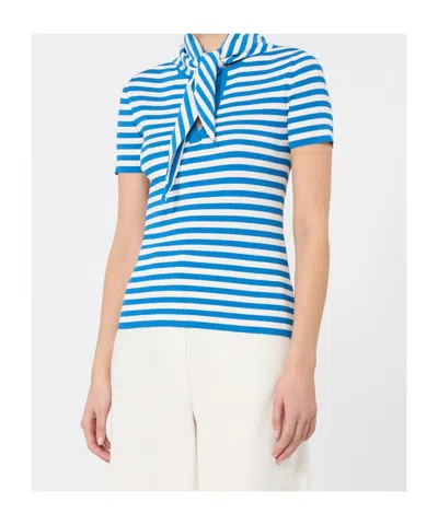 Max Mara Striped-pattern Bow-detail T-shirt In Blue