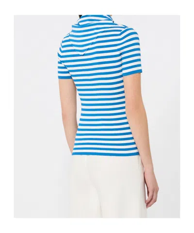 Max Mara Striped-pattern Bow-detail T-shirt In Blue