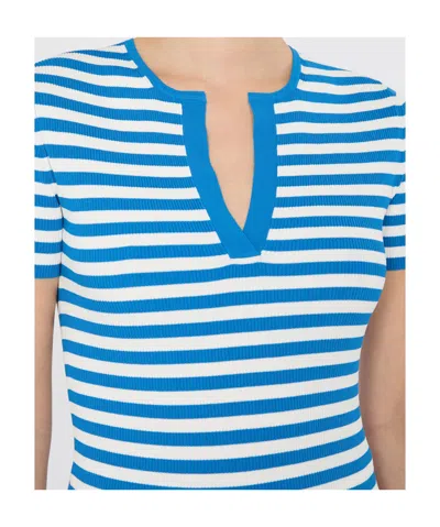 Max Mara Striped-pattern Bow-detail T-shirt In Blue