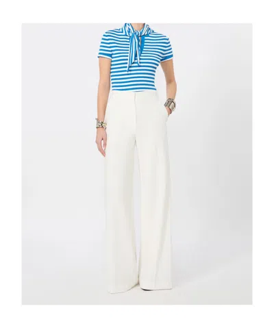 Max Mara Striped-pattern Bow-detail T-shirt In Blue