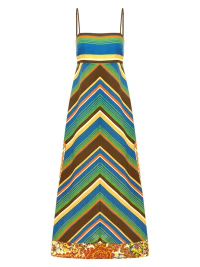 Alemais Charlie Day Midi Dress In Chevron Stripe Motif In Multi