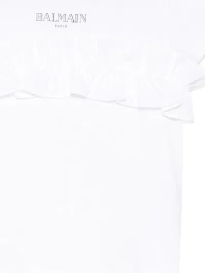 Balmain Ruffled Logo-print T-shirt In White