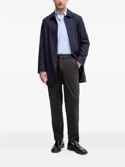Trussardi Collared Buttoned Coat In Blue