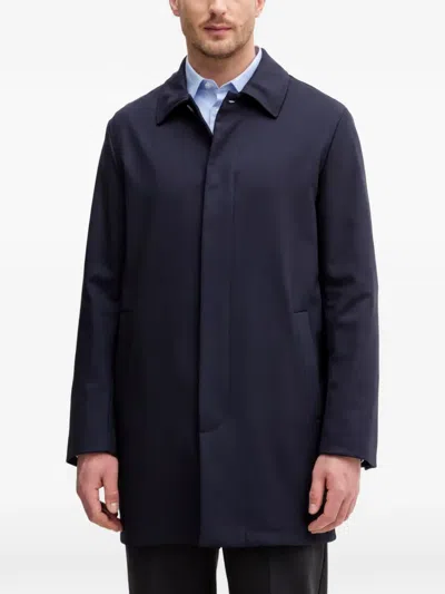 Trussardi Collared Buttoned Coat In Blue