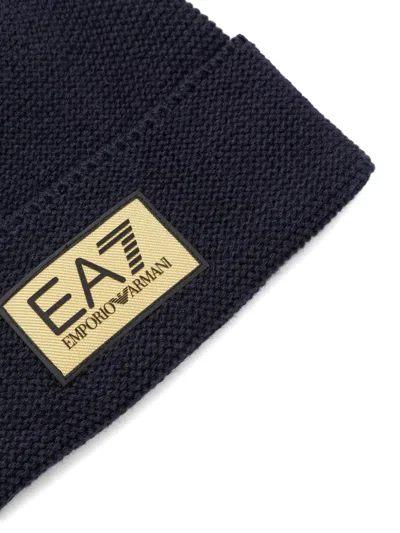 Ea7 Logo Patch Beanie In Blue