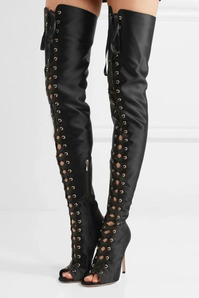 Shop Gianvito Rossi Lace-up Satin Thigh Boots
