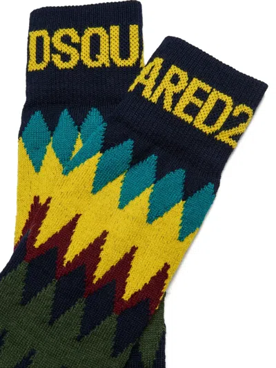 Dsquared2 Intarsia-knit Logo-cuff Socks In Multi