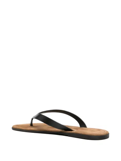 The Row Leather Beach Thong Sandals Flat Sole In Black