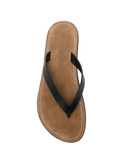 The Row Leather Beach Thong Sandals Flat Sole In Black