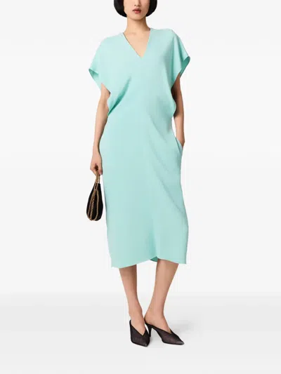 Stella Mccartney Midi Dress With V-neck And Drape In Blue